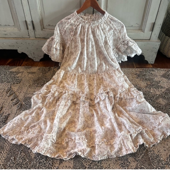 New Cottage Rose Floral Cotton Dress Romantic Knee Length Billowy Summer Gunne - Picture 2 of 2